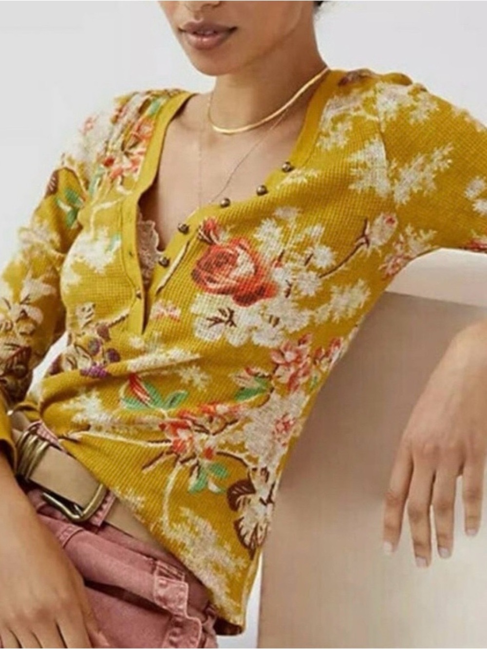 Small Pilcro Thermal Floral Henley Top